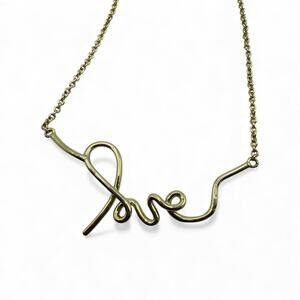 Stella & Dot Gold Tone “Love” Necklace in Script Writing